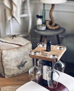 Mayordomo de vino personalizado, regalo de degustación personalizado, bolso de madera para vino, regalo para amantes, soporte de cristal, carro de botella de vino - Product Image 3