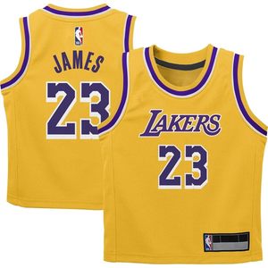 Los Angeles <b>Lakers</b> <b>Kids</b> <b>Jersey</b> 23 James Yellow Gold Icon Edition Boys Basketball Apparel - Product Image 1