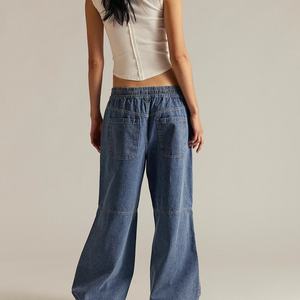 Jean parachute en denim délavé léger, brodé, respirant, coupe droite taille haute, style décontracté Atlas - Product Image 2