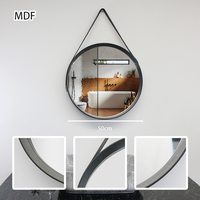 Miroir rond noir de 20 pouces, miroir mural décoratif en cuir suspendu pour chambre à coucher, salle de bain, salon, coiffeuse