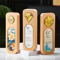 Trophée créatif en métal diamant en bois Récompense réunion annuelle honneur plaque d'employé exceptionnel trophée de plaque d'autorisation de verre