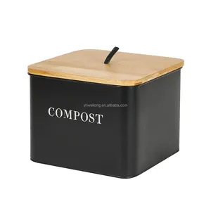 Küchen theke Innen kompost behälter mit Bambus deckel Küchen theke Verzinken Sie Metall Lebensmittel abfall Kompost behälter Caddy Kanister