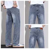 Nouvelle Collection Automne/Hiver – Pantalon en Jean Extensible Coupe Droite Ample Taille Mi-Haute avec Détails Effet Usé pour Homme ; Marque Tendance