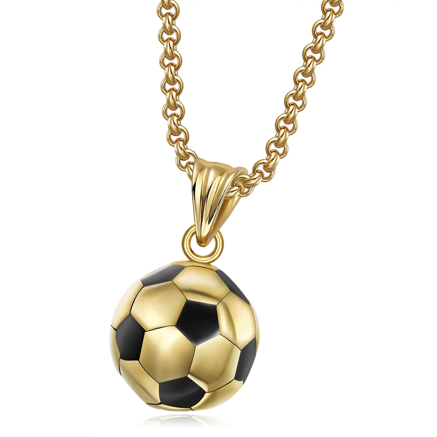 High Quality Stainless Steel Sport Soccer Jewelry 3D Football Charm Chain Necklace For Men