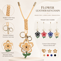 Breloque de sac en cuir souple motif fleur, design superposé, en cuir véritable de luxe, porte-clés haut de gamme pour femme, cadeau B2B