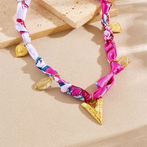 Elegant Printed Silk Scarf Necklace With Heart Sun Pendant For Party Leisure Wear N3623 N3631 - Product Image 2