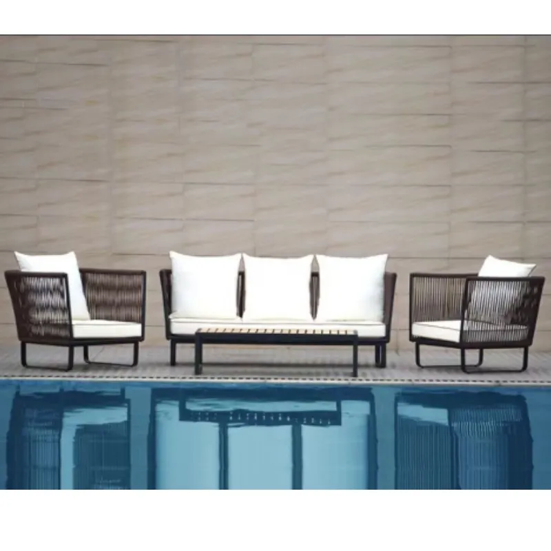 ชุดโซฟาเชือกสำหรับระเบียงสวนอลูมิเนียมกลางแจ้งสำหรับโครงการในโรงแรม