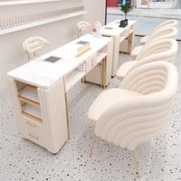 Table de manucure double avec plateau en pierre blanche et chaise, table de technologie des ongles moderne noire avec collecteur de poussière