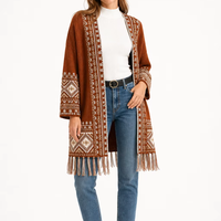 Pull cardigan personnalisé pour femme avec logo, tricoté, manches longues, col polo, motif géométrique, design tendance, hiver, polyester, usine OEM & ODM