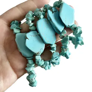 2024 BLING's New Design Bracelets Stabilized Turquoise Slab with Chip Bracelets Wholesale