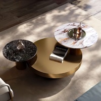Ensemble table centrale moderne de luxe pour salon mobilier design Tables basses rondes en acier inoxydable noir doré avec dessus en pierre