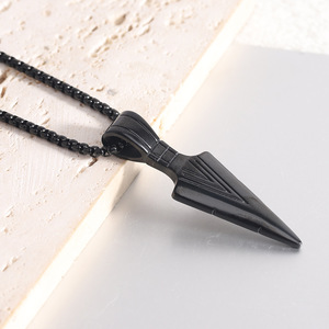 Kalung baja tahan karat berlapis emas 18k pria, Kalung Rolo geometris panjang <span class=keywords><strong>24</strong></span> ", liontin segitiga - Product Image 5
