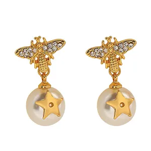 D Home star Pearl earrings superior sense silver needle set with gemstone light luxury fashion delicate
