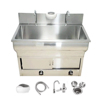 Évier de lavage autoportant en acier inoxydable 304, lavabo multi-personnes pour hôpitaux avec capteur automatique ou pédale