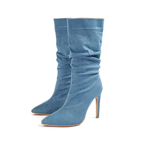 UP-4113r autunno donna stivali scarpe 2022 tacchi a spillo scarpe Jeans stivaletti in Denim taglia 43