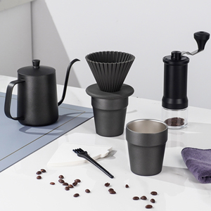 Stainless Steel Modern Luxury Gooseneck Kettle Set Lid Manual Coffee Grinder 9-Piece Pour Tools Kit Eco-Friendly Ergonomic - Product Image 4