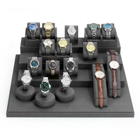 VANLOCY Gris Nouveau design Présentoir de montre de luxe en microfibre Présentoir de bijoux en métal pour vitrine Présentoir de montre