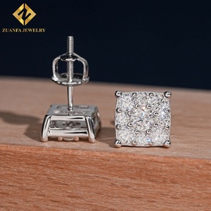 Boucles d'oreilles clous carrées en moissanite scintillante, à prix de gros, avec fermoir à vis, bijoux unisexes hip-hop streetwear - Product Image 4