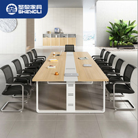 Ensemble de table de conférence moderne HYZ59-11 pour usage domestique ou professionnel, en panneaux de bois, design pliable, pieds en fer, 8 places, hôtel, école