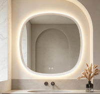 Espejo de Baño LED Moderno con Marco Gris, Redondeado y Suave, con Función Antivaho, Táctil y Regulable, para Montar en la Pared, Decorativo