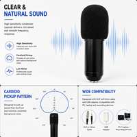 Microphone à condensateur de studio en métal cardioïde JINJUE MM112, kit complet avec support de bras NB35