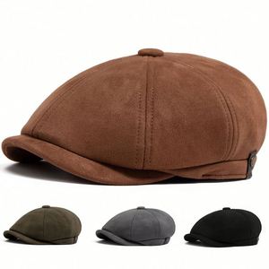 2025 New Autumn Winter Vintage Beret <b>Hat</b> <b>for</b> Men Casual Trendy Suede Newsboy <b>Hat</b> - Product Image 1