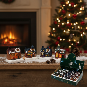 Ornement de maison de Noël 3"X3.2"X2.3" avec lumière, 4DIS(12)pcs/Cs, fonctionne à piles, pour décorations de fêtes et de vacances - Product Image 3