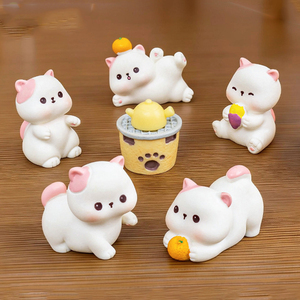 Cute Resin Mini White Cat Orange Figurine <b>Miniatures</b> Ornaments Tiny Animal Kitten Charm Landscape Decorations DIY Accessories - Product Image 1