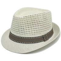 Chapeau Fedora d'été en paille ajourée pour hommes, à bord court, style Trilby, avec bande décorative, vente en gros
