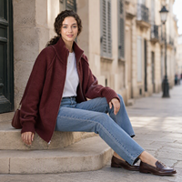 Cardigan en maille décontracté pour femme Lazy Wind, couleur unie, col montant, anti-plis, avec logo frontal, collection automne/hiver