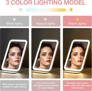 กระจกแต่งหน้าพกพาแบบพับได้ คุณภาพสูง แสงไฟสีชมพู หนัง PU  3 โหมดสี แบตเตอรี่แบบชาร์จได้  ผิวสัมผัสสีเงิน  โลโก้สั่งทำได้ - Product Image 2