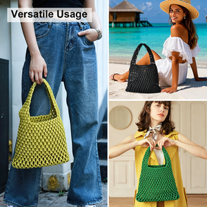 Borsa all'<span class=keywords><strong>uncinetto</strong></span> metallizzata con logo personalizzato, borsa a <span class=keywords><strong>tracolla</strong></span> in cotone fatta a mano con Granny Square per donna, ideale per l'estate, la spiaggia e i viaggi - Product Image 4
