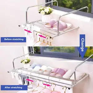 YULN Adjustable Stainless Steel Retractable Clothes Dry Rack Balcony Window Folding Clothes Drying Laundry Rack