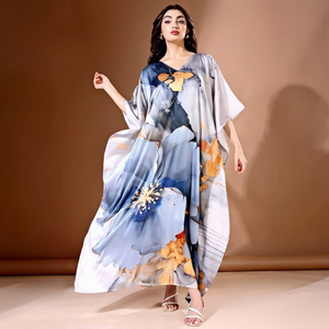 High Quality Designer Turkish Style <b>Kaftan</b> Women Polyester Handmade Batwing Sleeves V Neck Regular Fit Flared Hem Midi Party - Product Image 1