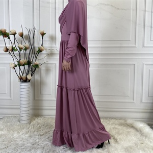 6378# Prayer Solid Color Long Muslim Dress With Scarf Hijab Islamic Clothing Jilbab Niqab Burqa Women Ramadan Eid - Product Image 4