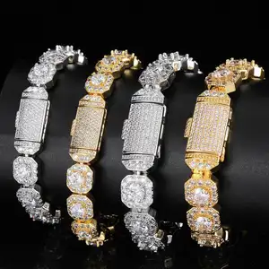 Hip hop Jewelry Men 10mm Flip Cover Iced Out VVS Moissanite Diamond Bracelet 925 Silver Bling Rock Candy Tennis Chain for Women