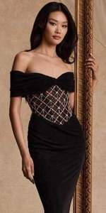 Robe de soirée ethnique indienne et pakistanaise moderne de luxe pour femme, noire, coupe classique, séchage rapide, toutes saisons - Product Image 3