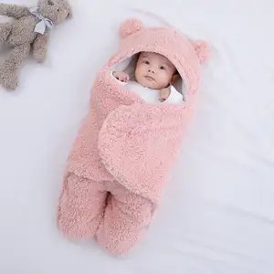 Toptan erkek bebek giysileri arabası-Yenidoğan bebek kış sıcak uyku tulumu bebek düğmesi örgü kundak battaniyesi kundaklama arabası Wrap Toddler battaniye bebek uyku tulumu