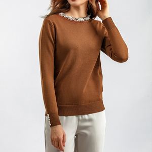 Maglioni da <span class=keywords><strong>Donna</strong></span> con Perline per Autunno Inverno a Maniche Lunghe, Maglieria Bianca e Nera, Top da <span class=keywords><strong>Donna</strong></span> Aderente, Maglione di Lusso Firmato - Product Image 3