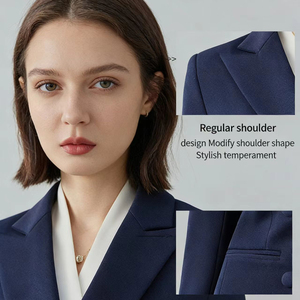 Conjunto de Blazer Entallado con Solapa de Pico para Mujer, Venta al por Mayor de Fábrica de Ropa Personalizada, <span class=keywords><strong>Traje</strong></span> de Mujer con Cuello en V OEM - Product Image 2