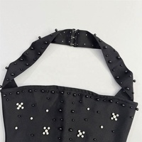 Nouvelle Collection 2026 – Robe Midi Bandage Noire à Col Halter avec Perles et Strass pour Femme – Idéale Soirées et Cérémonies