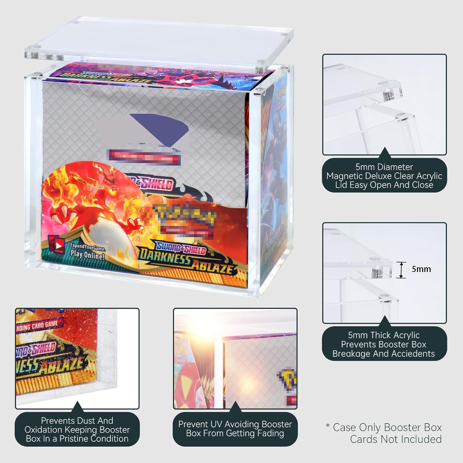 JERY pokemon Booster Box Protector Acrylic Booster Box Clear Acrylic Case  Display for Pokemon Booster Box
