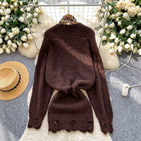 Robe pull élégante en maille marron pour femme, imprimé léopard, nœud papillon, col en V, manches longues déchirées, décontractée, pour l'automne