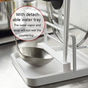 Organizador Multiusos para Encimera de <span class=keywords><strong>Cocina</strong></span>, Soporte para Tapa de Olla, Cuchara, Espátula, Bandeja de Drenaje Extraíble, Tabla de Cortar, Estante de Almacenamiento, Venta Al por Mayor - Product Image 3