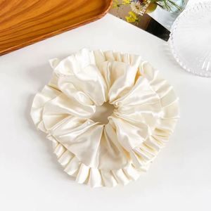 Sweet Elegant 14Cm Large <b>Elastic</b> Black Tie Bands Satin Silk <b>Lace</b> Scrunchies Women's Hair Accessories - Product Image 4
