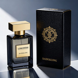 Botella de Perfume Cuadrada de Lujo Personalizada para Hombre, Vacía, de 30ml, 50ml, 100ml, de Vidrio Negro con Pulverizador, Tapa Dorada y Caja - Product Image 2