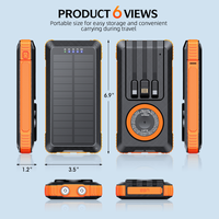Batterie externe solaire étanche 20000mAh, chargeur magnétique sans fil 3-en-1 15W pour montre et téléphone, 3 câbles intégrés, PD 22.5W