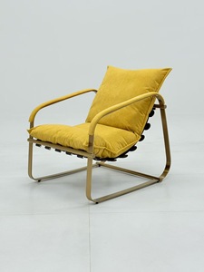 Fauteuil lounge en cuir style <span class=keywords><strong>selle</strong></span> <span class=keywords><strong>de</strong></span> <span class=keywords><strong>cheval</strong></span>, en acier doré, design Mid-Century Modern, <span class=keywords><strong>avec</strong></span> base métallique, pour salon domestique - Product Image 5