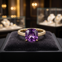 Bague de fiançailles éternité en améthyste violette 18KGP, en argent 925 plaqué rhodium, sertie de pierres classiques taille coussin pour femme