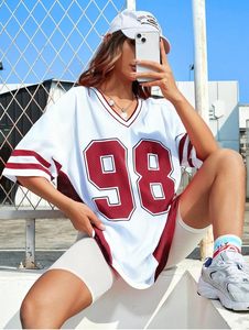 Camicie in Jersey lunghe larghe da <span class=keywords><strong>donna</strong></span> con numero grafico oversize top Casual <span class=keywords><strong>abbigliamento</strong></span> estivo lavorato a maglia - Product Image 3